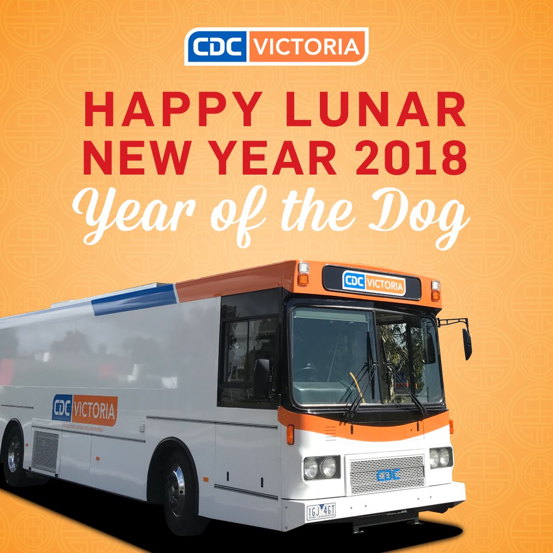 CDCVictoria's tweet photo. Gong Xi Fa Cai to all our Chinese passengers, partners, friends and family. May the year of the dog bring you Prosperity, Joy & Good Health. From our family to yours... #cdcvictoria #yearofthedog #happylunarnewyear #bus #melbourne #lunarnewyear https://t.co/dBFWUJFuYx