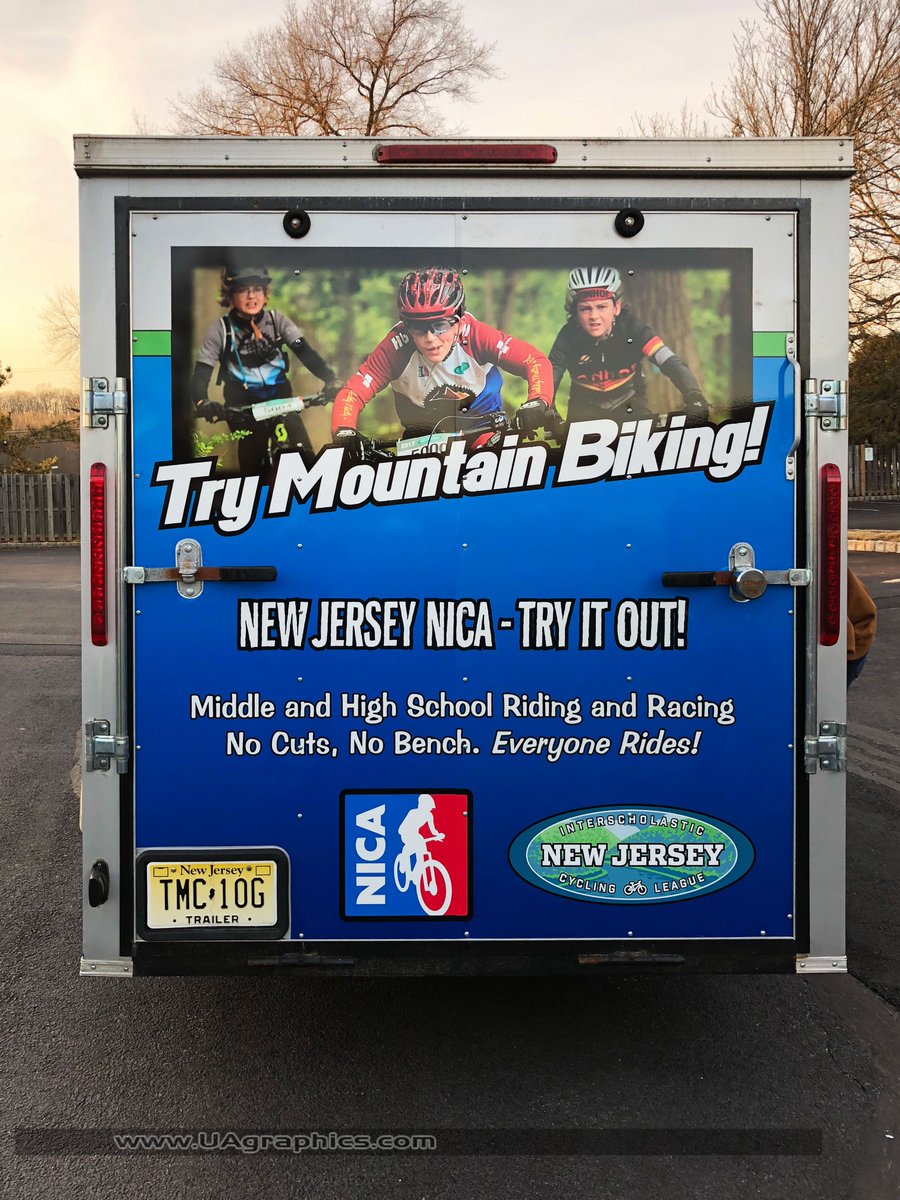 UAgraphics's tweet image. ISCL of NJ's new graphics on their trailer looks sharp!  Why not "Try Mountain Biking"? #vinylwrap #3mgraphics #trailergraphics #vinyllettering