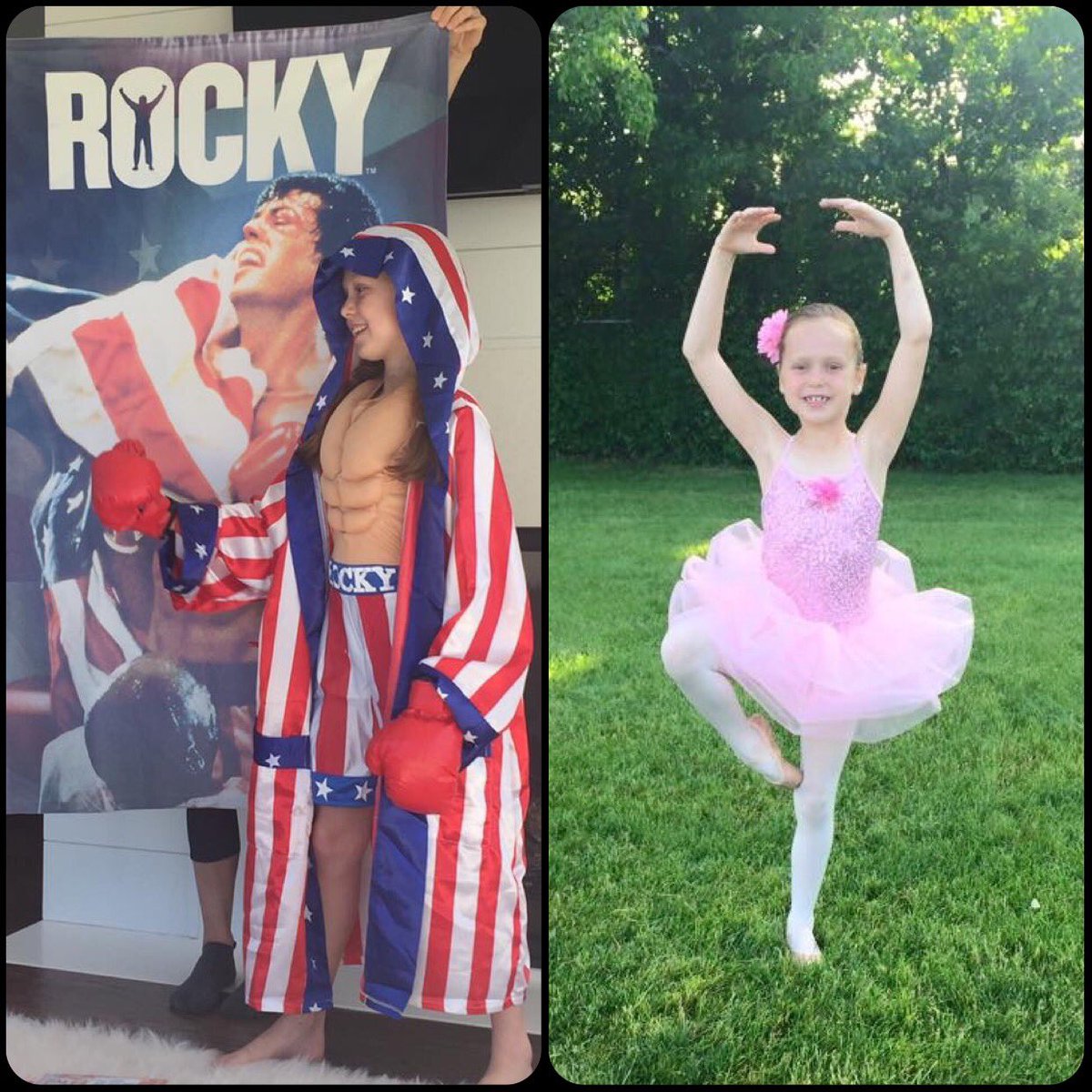 DebiMongan's tweet photo. These are pictures of my beautiful 9 yr old niece, Elizabeth. She has been obsessed with Rocky for a while &amp; that Halloween costume is her prized possession. Her 10th birthday is this weekend and I’d give anything to have @TheSlyStallone wish her a happy birthday!! https://t.co/CiMvOpimJL