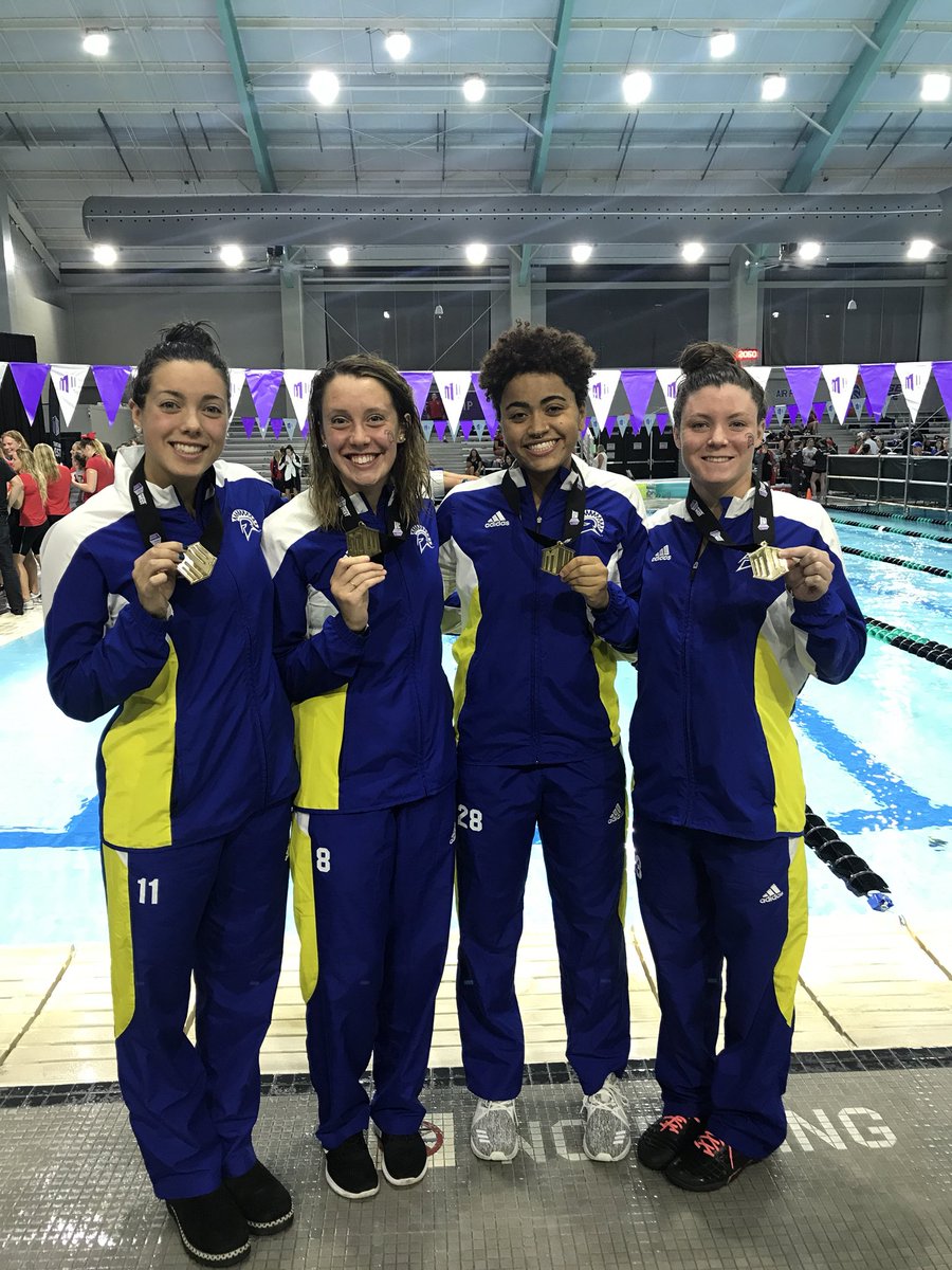 SJSUSwim's tweet photo. Historic moment with @ColleenHumel @shonamairead @BrennaBushey and @BrittanyHeng teaming up for first relay medal in program history at MW champs! And a new school record! Great job ladies ๐ช๐ผ @TheSpearSJSU @sjsu #letsgo #SpartanUp #SpartanStrong https://t.co/ltyTxqNDFK