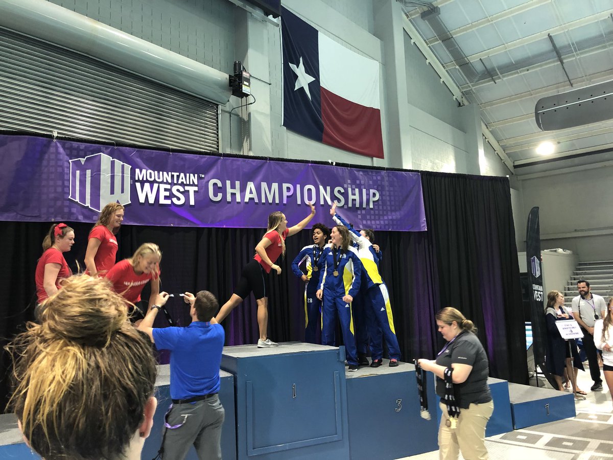 SJSUSwim's tweet photo. Historic moment with @ColleenHumel @shonamairead @BrennaBushey and @BrittanyHeng teaming up for first relay medal in program history at MW champs! And a new school record! Great job ladies ๐ช๐ผ @TheSpearSJSU @sjsu #letsgo #SpartanUp #SpartanStrong https://t.co/ltyTxqNDFK