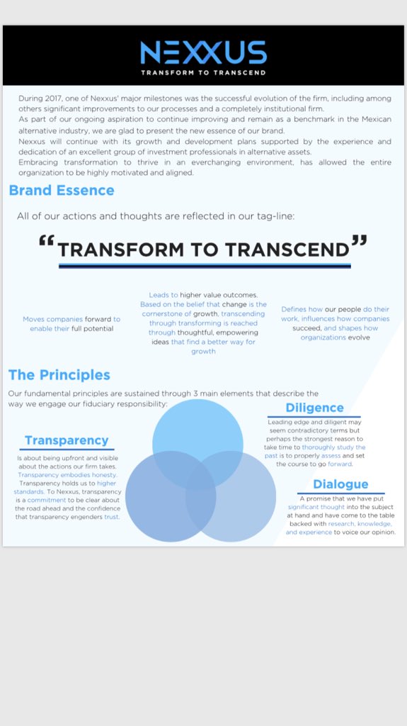 ArturoSaval1's tweet photo. At #NexxusCapital we keep evolving. We are thrilled to present the Essence Behind Our Brand, as well as to introduce our new image and corporate Tweeter account.  Follow us!!!!   @NexxusPE  #CapitalPrivado #PrivateEquity @AMEXCAP https://t.co/PBZR20NeNl
