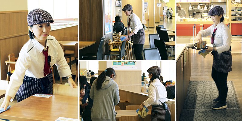 ららぽーと ららぽーと立川立飛のフードコートオペレーターは フードコートを安全 安心にご利用いただけるよう 清潔に保ったり 設備をチェックしたりするのがお仕事 困ったことがあれば お近くのスタッフにお声かけくださいね ららぽーと 立川立飛