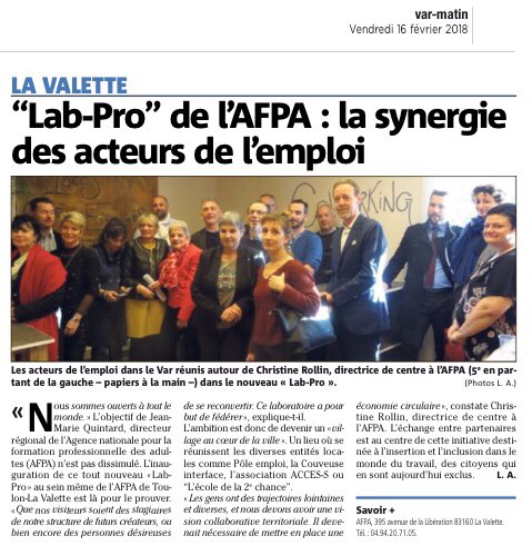 vivianework's tweet image. Un  #partenariat innovant  avec le #labpro de #afpa avec @poleemploi_VAR @E2CVar @Couv_Interface @acces-s dans le @var   ! Fédérer pour réussir ensemble !