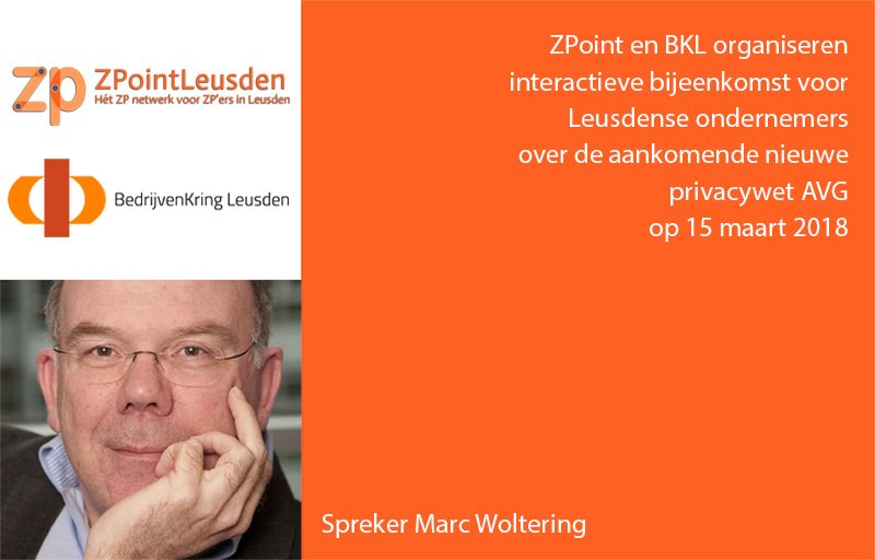ZPointLeusden's tweet photo. ZPoint Leusden en Bedrijvenkring Leusden (BKL) organiseren voor alle ondernemers in Leusden op donderdag 15 maart aanstaande een interactieve bijeenkomst over de aankomende nieuwe privacywet AVG.
Meer informatie en direct aanmelden via https://t.co/kDuDGzXbYq https://t.co/clJGVeN4j3