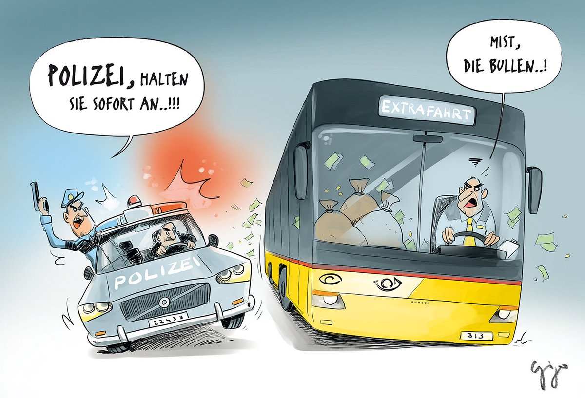 gigalcartoons's tweet photo. #Postauto #Skandal: Bundesamt reicht Strafanzeige ein. #Cartoon #WalliserBote #Post #Schweiz #Extrafahrt https://t.co/Voauh9VJ0O