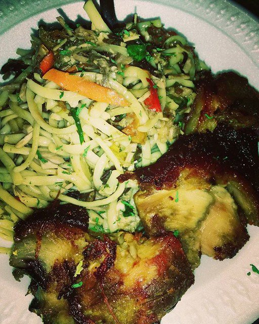 Veggie Linguini w/Roasted Pork aka #pernil #dinnerdate #dinner #chefhubby #yum #delicious #healthypasta #veggies #instagood #instafood #...