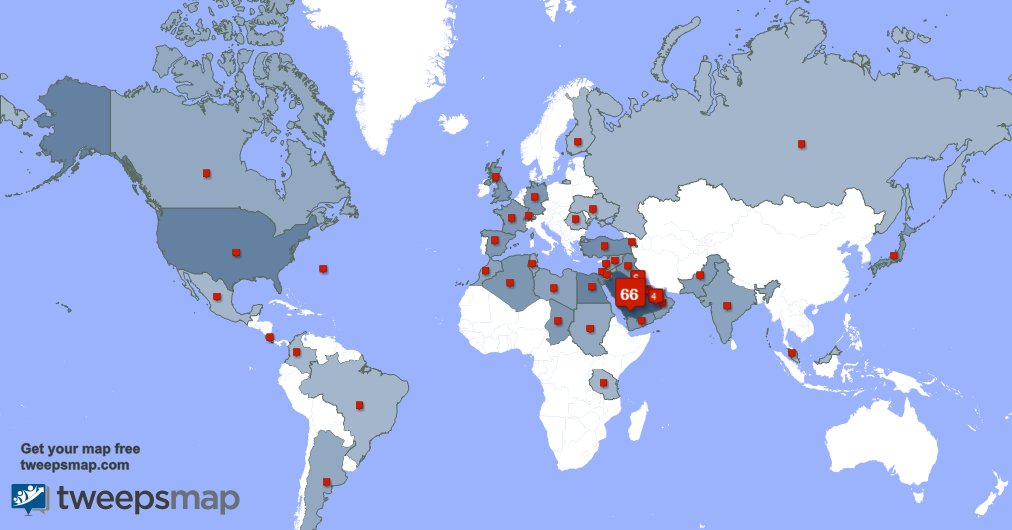 حسب tweepsmap.com/!algraneee حوالي66% من متابعيني يعيشون في السعوديه والكويت(6%),الامارات العربيه المتحده(4%)
