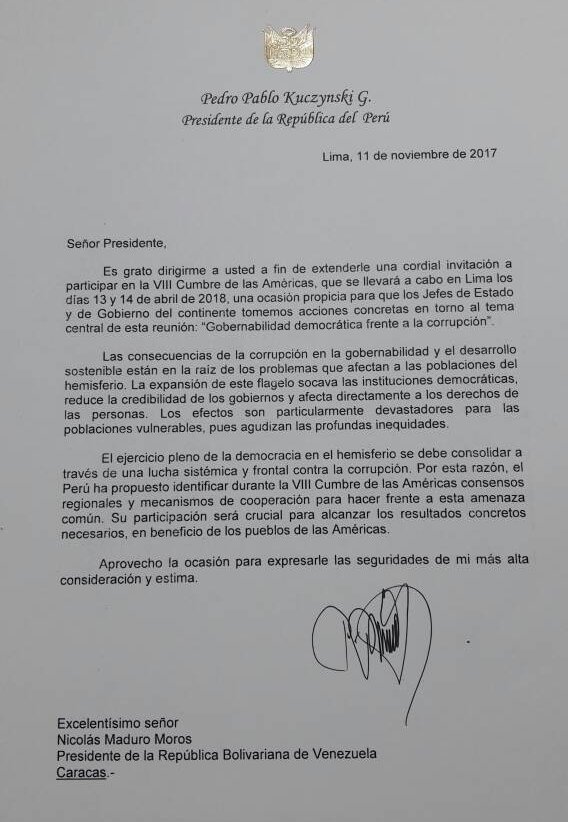 PRANGELMARMOL's tweet photo. #15Feb Régimen Chavista persiste en su infructuosa manera de mentir a Venezuela y al mundo. Aquí una prueba: 1ra foto: invitación q se le hizo a Maduro desde Perú fechada el #11Nov2017. 2da foto:Rechazo a Maduro en participar en la Cumbre de las Américas #13Feb2018 @traffiCARACAS https://t.co/Ffi6UMvNum