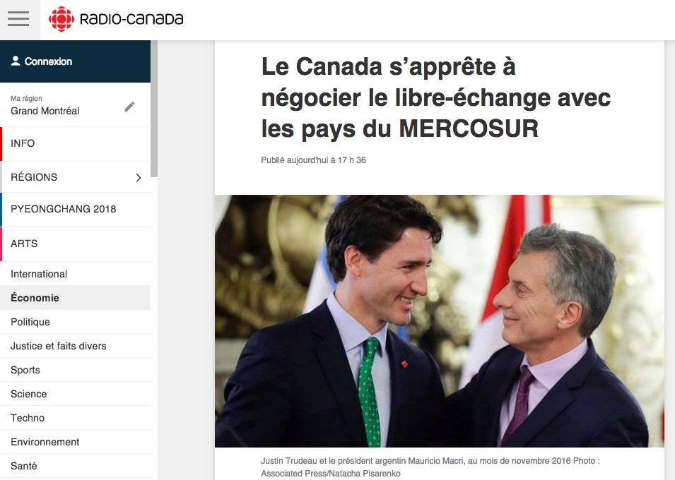 J'avançais l'idée d'un rapprochement avec le MERCOSUR, il y a près de 21 ans dans le Le Devoir. :-) 
Éric Lauzon « Les négociations de la zone de libre-échange des Amériques : une opportunité pour le Canada », Le Devoir, 4 août 1997, p. A7." 
tinyurl.com/y9tgoesv