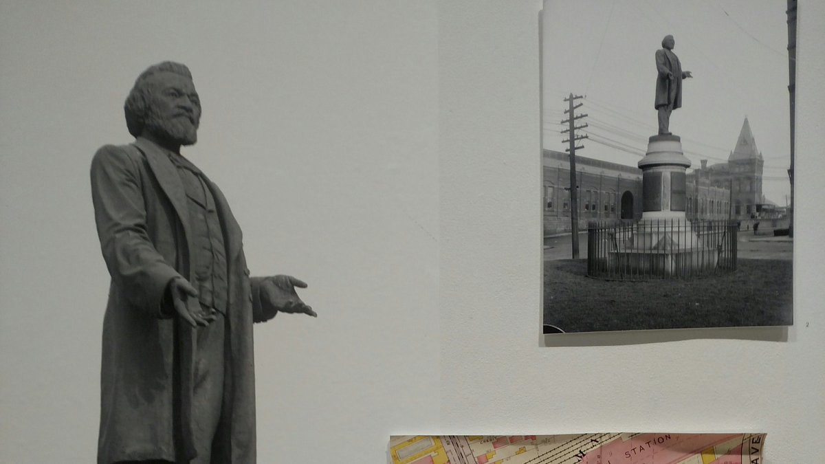 MemoryRoc's tweet photo. Provocative panel &amp; exhibit @RoCo137 on Douglass monument now as a counter narrative to confederate statues? #FrederickDouglass200 https://t.co/FjQ2RifUf5