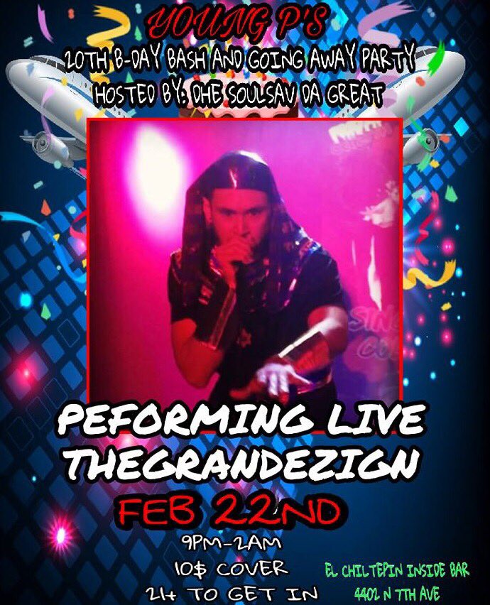 TheGranDezign's tweet photo. TheGranDezign will be LIVE at Young P’s BDay Bash!!! All the info is on the flyer so I’ll see y’all there! #BDay #DHE #GrabDaMic #TheGranDezign #TheShamanMC #YoungP https://t.co/cXTkYqskRG
