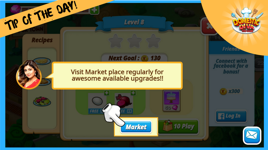 Play the game daily to get awesome #upgrades &amp; don't forget to visit the 'Market' place in <a href="/ddivagame/">Shilpa Shetty - Domestic Diva</a> for more: onelink.to/ddiva 
#DomesticDivaGame #CookWithShilpa #thediaryofadomesticdiva