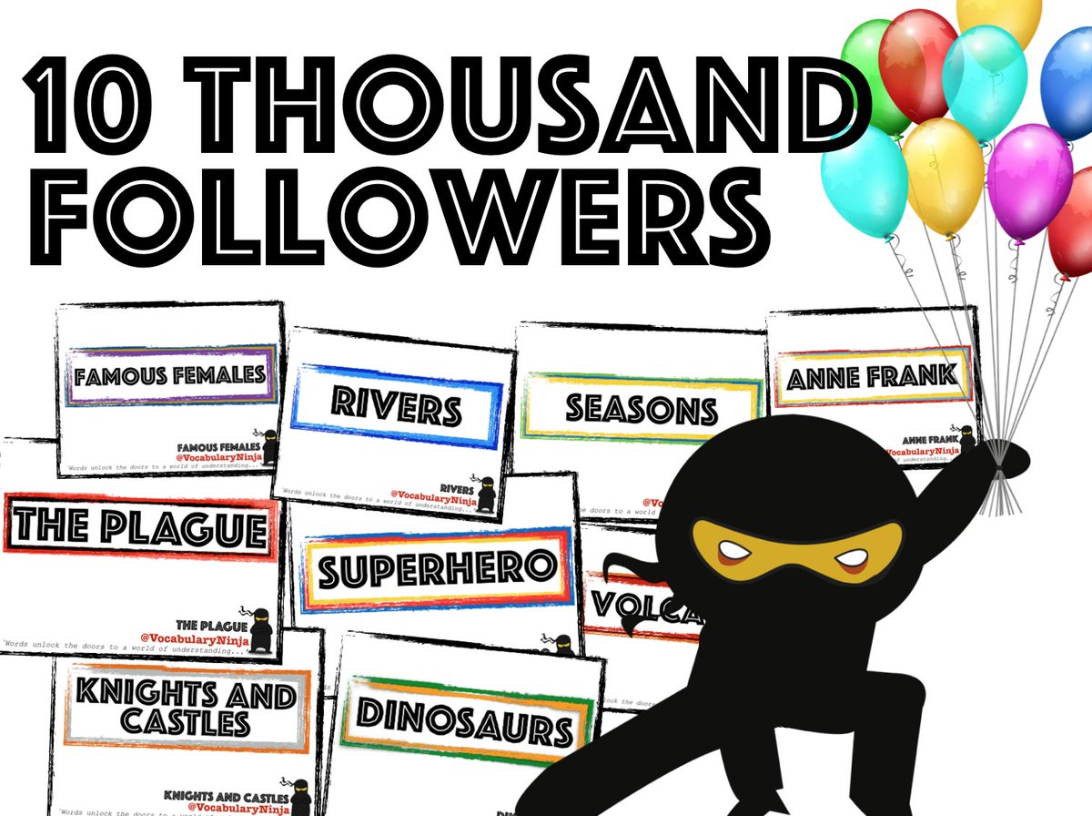 To celebrate 10K! Every single person who retweets and likes this post will receive a free Topic Vocabulary Pack of their choice (43 avail). On Saturday evening the Ninja will post a code (worth £1.99) into this thread to use at vocabularyninja.co.uk and get your pack! 🙏🎁♻️