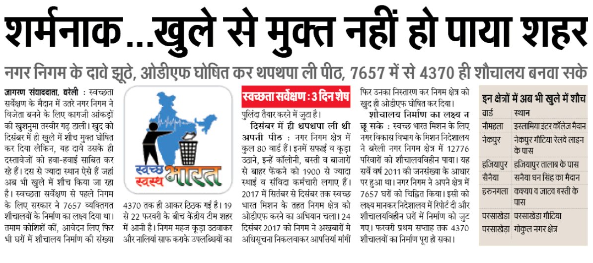 DJBareilly's tweet photo. #BareillyforChange
शर्मनाक..खुले से मुक्त नहीं हो पाया शहर
@PMO_India @CMOfficeUP @santoshgangwar @umeshgautambjp @dmbareilly @ArunSinghbjp @myogiadityanath @swachhbharat @jagrannews @ashutoshvshukla @muditchatur @JagranNews @Saurabh_Ndtv @ramanshera @kb_rawat @suneetawasthi83 https://t.co/HDas36Z49H