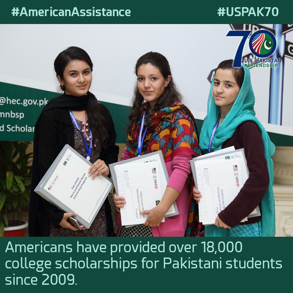 #AmericanAssistance #Pakistan Americans have provided over 18,000 college scholarships for Pakistani students since 2009. #USPAK #USEmbassyIsb #USPAK70