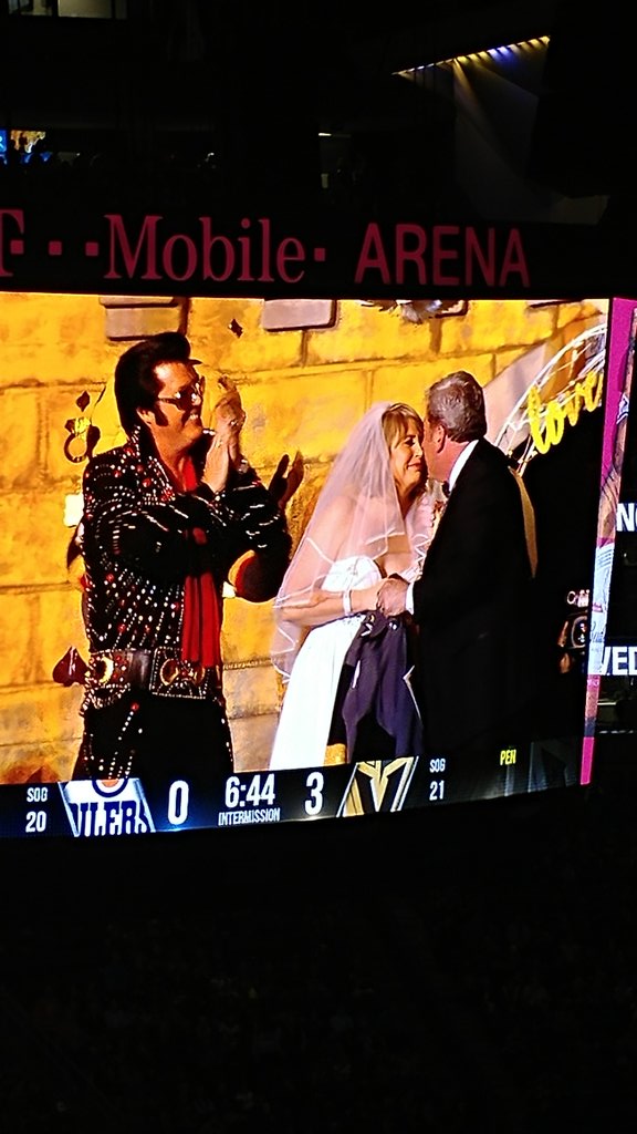 aaronkessler's tweet photo. A couple seriously just got married by Elvis during the second intermission.
Love my town and my team!
#VGKWedding https://t.co/S7ZMuECx2I