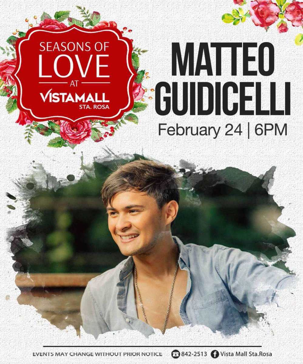 lyndomingo3's tweet photo. Gusto nyo bang makita at makadate si @mateoguidicelli? Tara na sa Vista Mall Sta. Rosa Feb. 24,2018 6PM#postvalentines #Hey #HeyMatteo https://t.co/uT7laHancr