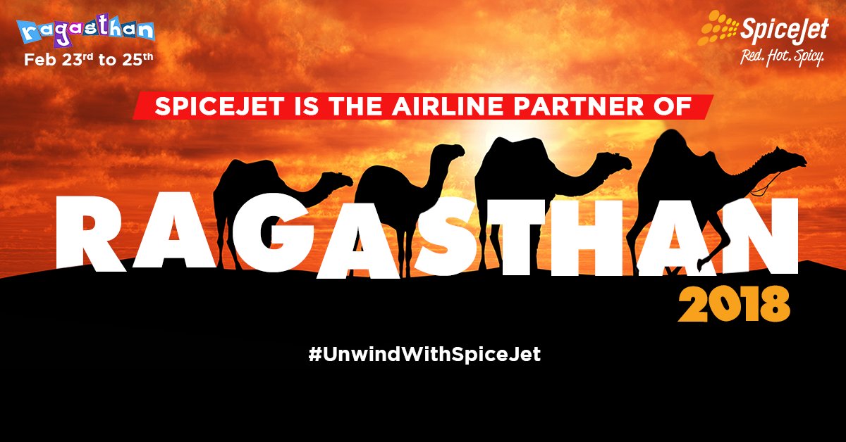 flyspicejet's tweet photo. Fly to Asia's only desert camping festival with the only airline flying to Jaisalmer. SpiceJet is the proud airline partner of @ragasthan 2018. Stay tuned to know more about the event and how you can be a part of it. #Ragasthan2018 #UnwindWithSpiceJet https://t.co/RC8XGxQWY9