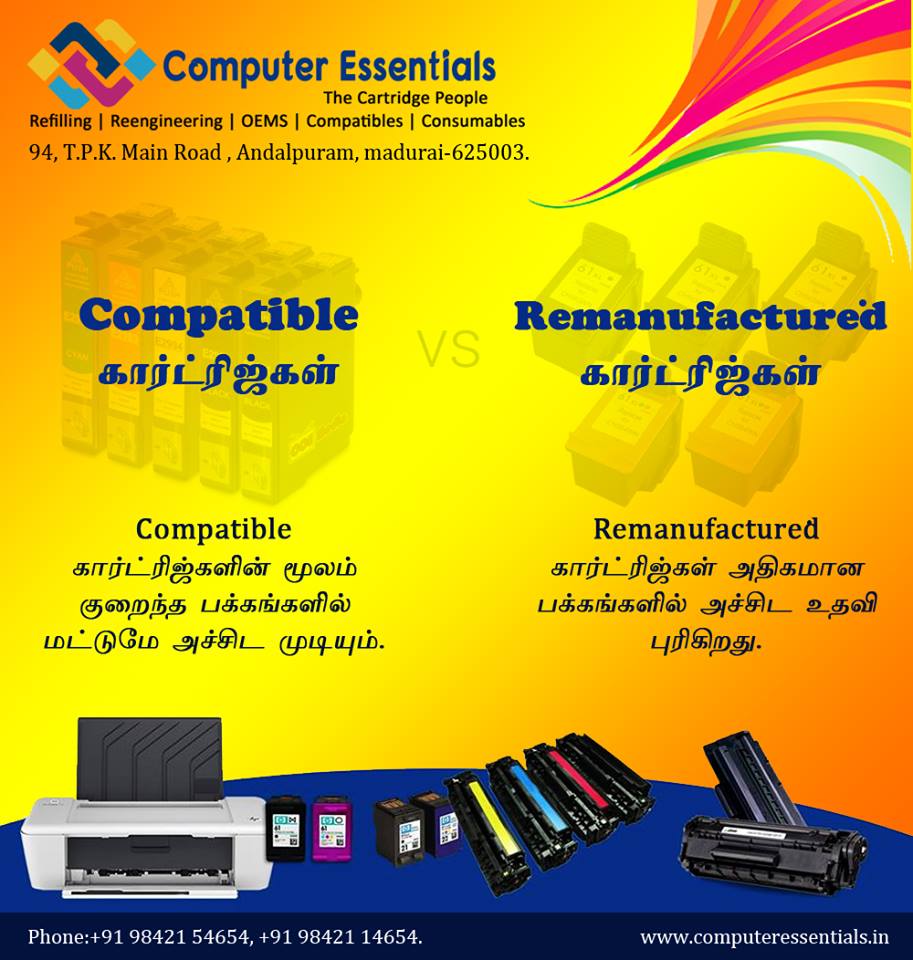 compu_essetials's tweet photo. #Compatible கார்டிர்ட்ஜ்களின் மூலம் குறைந்த பக்கங்களில் மட்டுமே அச்சிட முடியும்.
#Remanufactured கார்டிர்ட்ஜ்கள் அதிகமான பக்கங்களில் அச்சிட உதவி புரிகிறது.தெரிந்து கொள்ள தொடர்பு கொள்ளுங்கள் +91 98421 54654/98421 14654. https://t.co/hdE0Y1HWmx