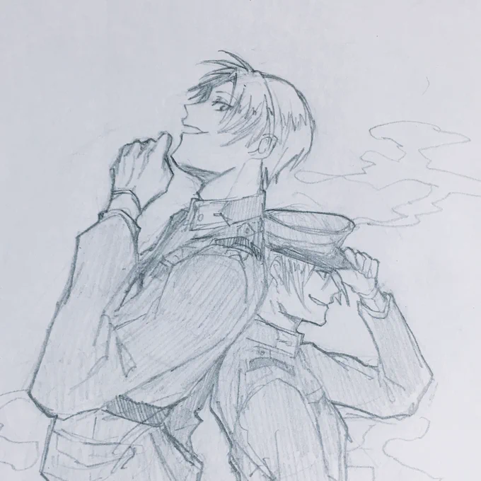 おだて組×雰囲気軍服の下描き完成〜!
宗三は趣味で磨り上げ前&amp;焼かれる前 