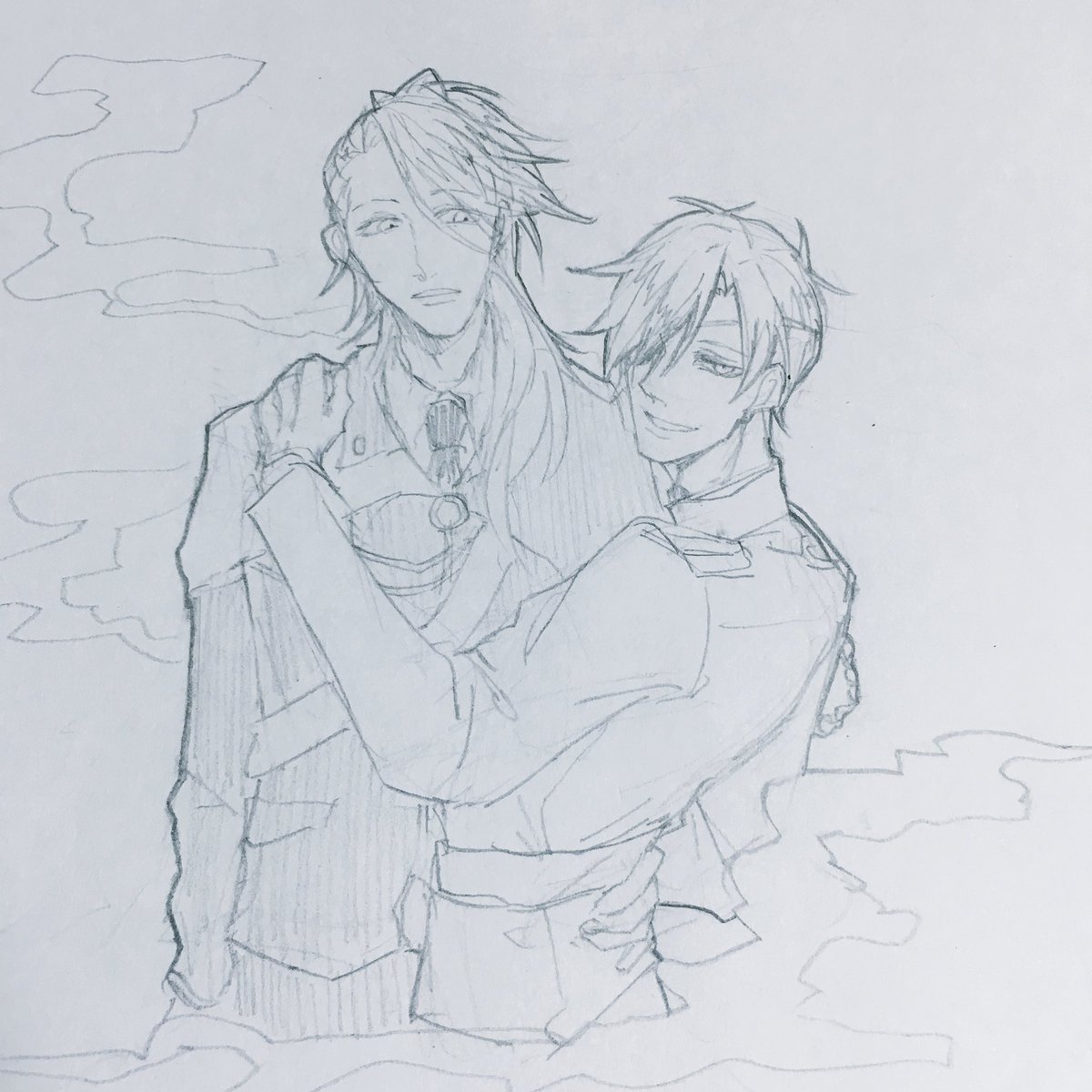 おだて組×雰囲気軍服の下描き完成〜!
宗三は趣味で磨り上げ前&amp;焼かれる前 