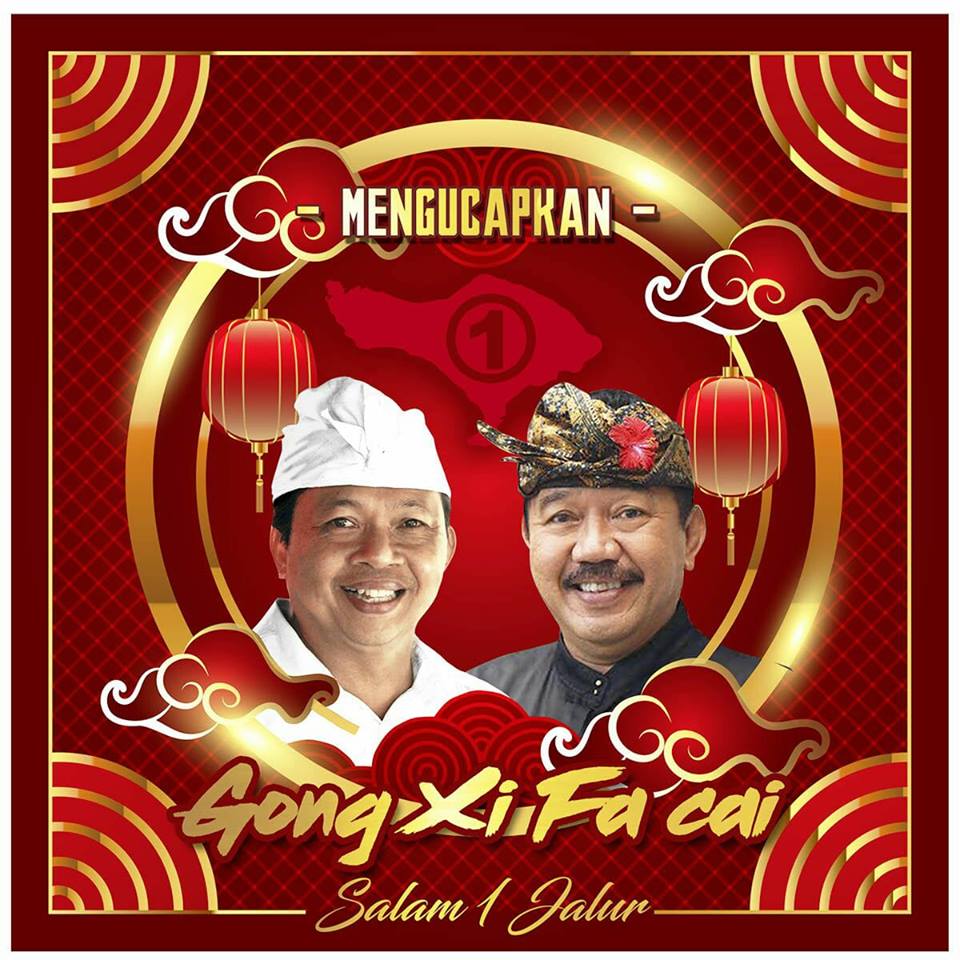 PDI_Perjuangan's tweet photo. Calon Gubernur & Wakil Gubernur #Bali 2018 - 2023 Dr. Ir. Wayan Koster, M.M - Dr. Ir. Tjok Oka Artha Ardhana Sukawati, mengucapkan Selamat Tahun Baru Imlek 2018. Gong Xi Fa Cai #KBSAce #PDIPerjuangan #Salam1Jalur https://t.co/FOHixArJPM