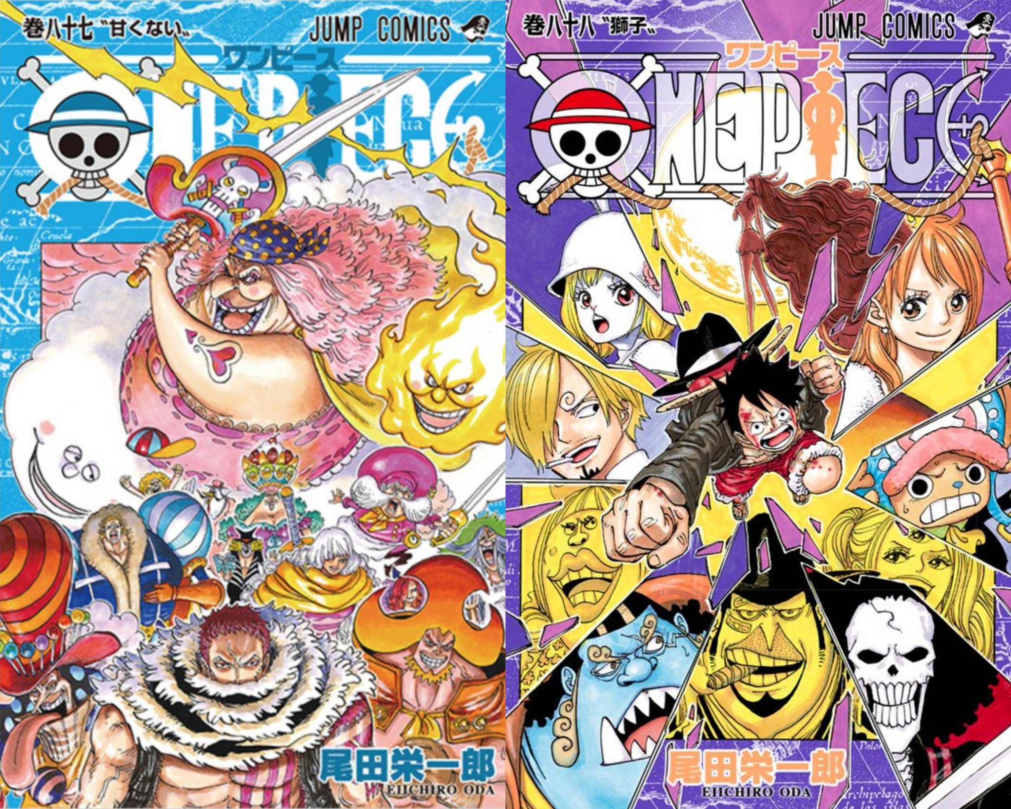 One Pieceが大好きな神木 スーパーカミキカンデ 案外対比なのかな リンリンの髪の毛とあのキャラの髪の毛が同じ形に見える 87巻の雷がナミにつながってる ゼウスはキャロットとサンジの白で表現 オーブンのとこはブルックの赤 カタクリの
