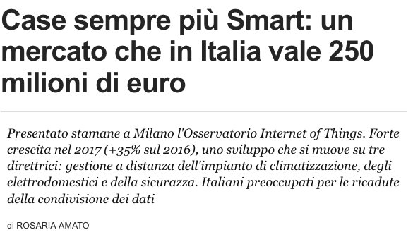 orlandopiero's tweet photo. Case sempre più Smart: un mercato che in Italia vale 250 milioni di euro https://t.co/0lpTQAqBMr @rosariamato #SmartHome #OIOT18 #IoT https://t.co/aqeFlLYPvD