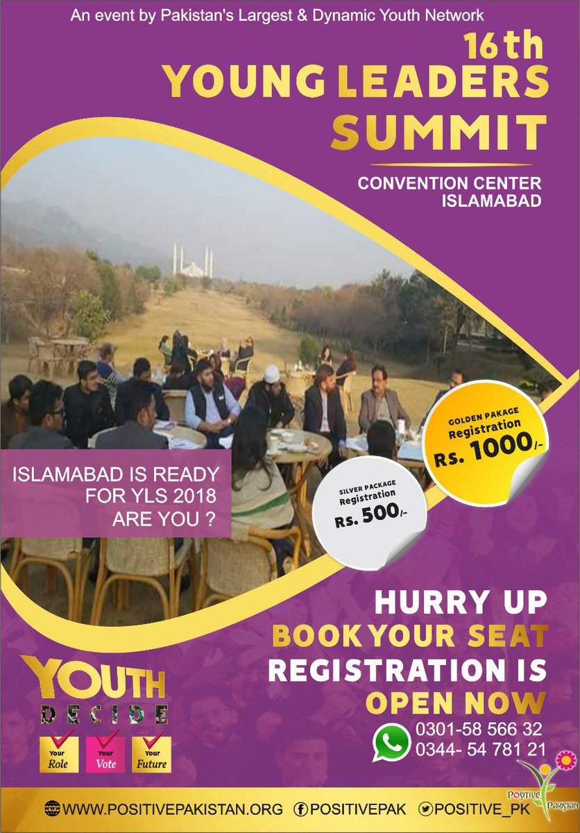 atayezahra92's tweet photo. Few days left for the #16thYLS. Are you ready youth for this mega event.
#YLSbyPositivePakistan
#YoungLeadersSummit
#YLS
@YLS2018 @CybrigadePPK https://t.co/sWsTNd6jOJ