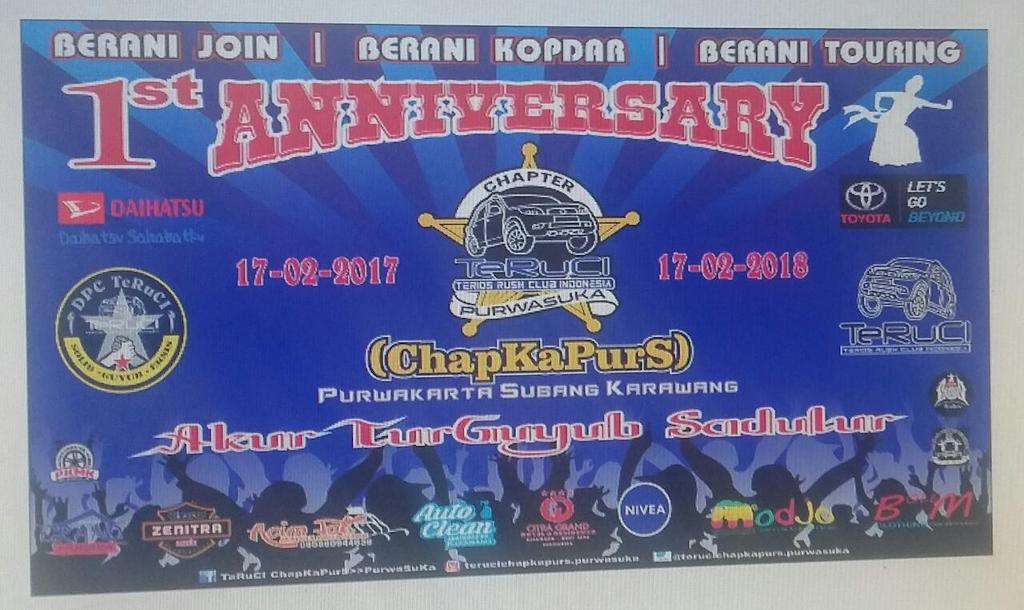 TeRuCIpurwasuka's tweet photo. One day anniversary 1st TeRuCI ChapKaPurS PurwaSuKa
@teruciers
@toyotaid
@daihatsuind
@citragrand_hotelkarawang
@terucichapkapurs.purwasuka
@TeRuCIpurwasuka
#terucismartdriving
#teruciers
#beranijoinberanikopdarberanitouring
#solidguyubeksis
#terucichpakapurs
#AkurTurGuyubSadulur https://t.co/wjcyGuXQ9l