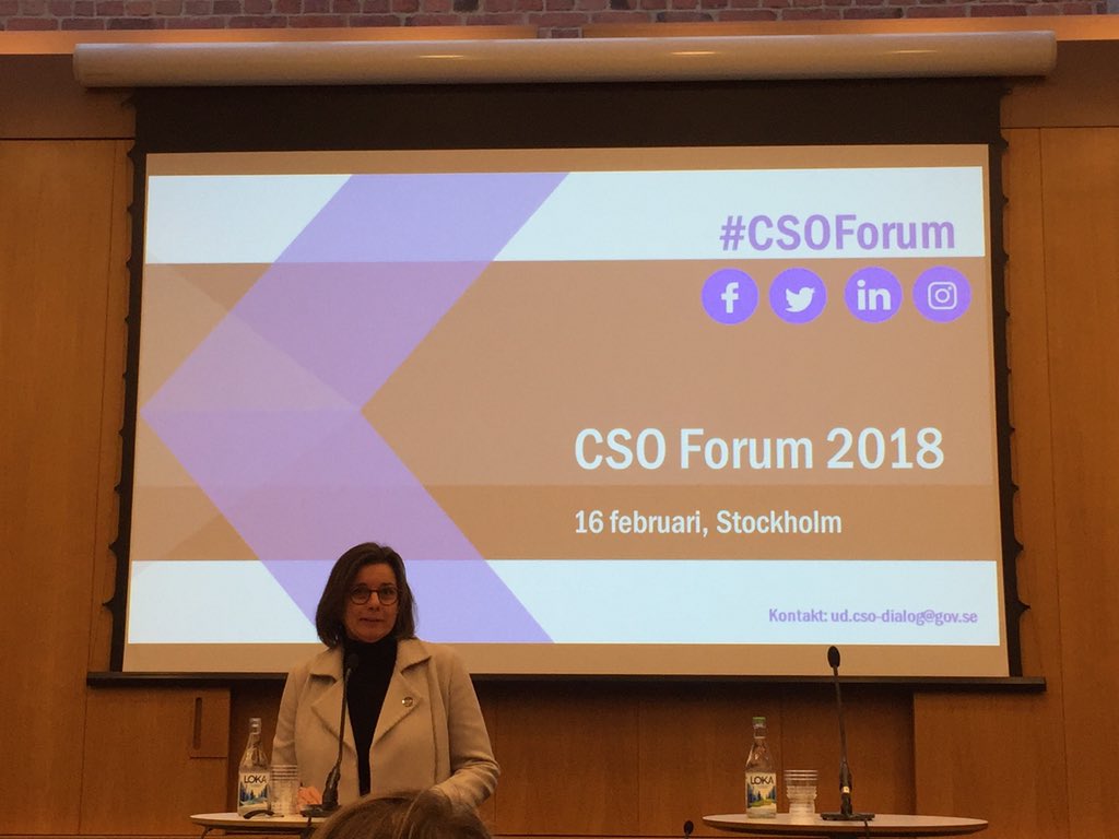 Vi är på plats på årets #CSOForum med fokus på dialog och samverkan mellan regeringen och civilsamhället <a href="/IsabellaLovin/">Isabella Lövin 🌻</a> inledningstalar: Lagarbetet är så viktigt. #utvecklingssamarbete #Agenda2030