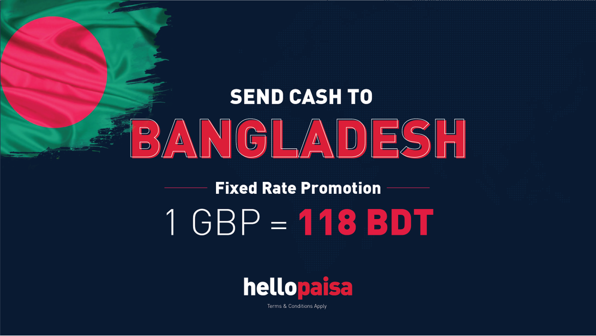hellopaisaUK's tweet photo. One day fixed rate to Bangladesh. Visit https://t.co/vqA9Nz5WXB to send cash NOW. https://t.co/ZbzT3pps2O