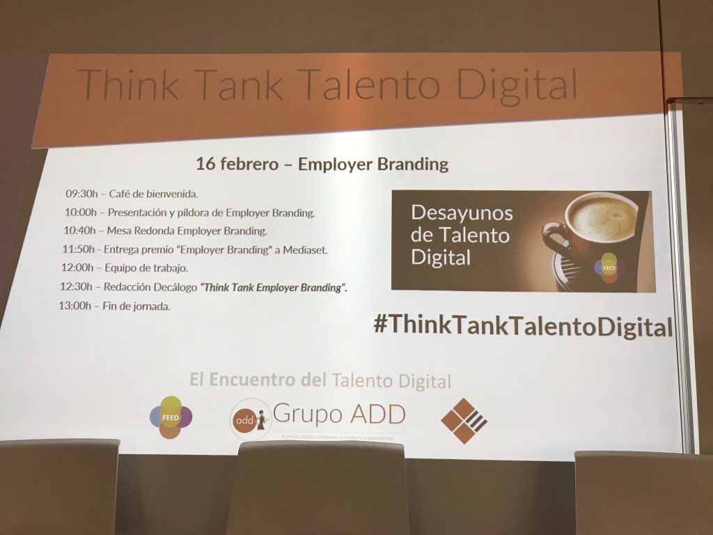 TalentoNews's tweet photo. Comienza Desayuno de #talento Digital #ThinkTankTalentoDigital sobre #employerbranding de la mano de @feriaempleoFEED en @ostelea @TalentoNews https://t.co/AN2Of2eHLC