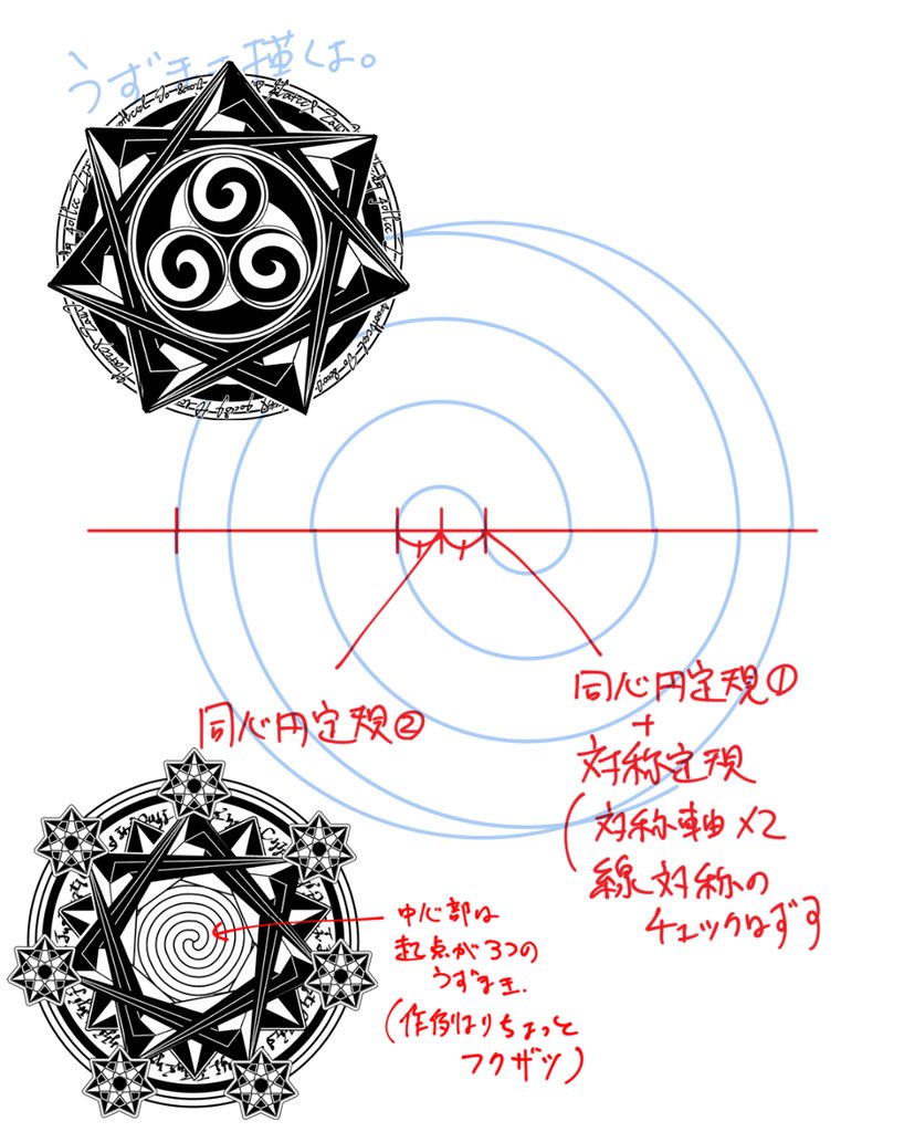 うめこ 朝連投した 対象定規と同心円定規を併用した作図テク 魔法陣ほど劇的ではないので 何に使えるのかわかりにくいかと思うので少し転用例を Clipstudio うめこ 朝連投した 対象定規と同心円定規を併用した作図テク 魔法陣ほど劇的ではないので 何に使えるのかわかりにくいかと思うので少し転用例を Clipstudio