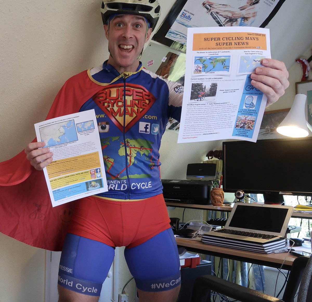 SuperCyclingMan's tweet photo. DID YOU KNOW?Every month I write a 2 page newsletter called "SuperCyclingMan's SUPER NEWS" with the latest news from my world cycle. I send it to parents &amp; teachers to read with their kids (primary school mainly). If you'd like to get a copy just DM me your email. PLS RETWEET👍🏻 https://t.co/rDsIyDl9KK