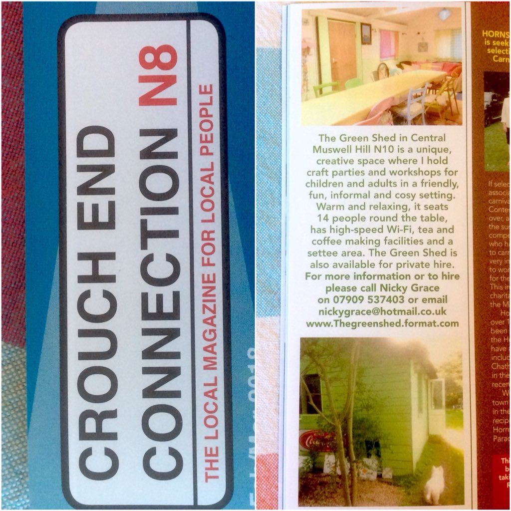 GorgeousThings's tweet photo. My little add for The Green Shed in Muswell Hill. Unique creative space where I hold craft parties for children. #muswellhill #crouchend #creativeparties #vintagefabric #textileartist https://t.co/zOc9DEKZW6 https://t.co/Je5ndXHyA8