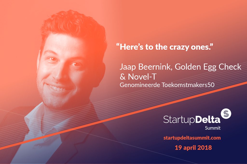 Wie wordt toekomstmaker van Nederland? Stem op @JaapBeernink van @novelt_online! #twente StartupDelta Summit is namelijk op zoek naar de top toekomstmakers van Nederland. Wie wordt onderdeel van de Toekomstmakers50? <a href="/StartupDelta/">TLSUD</a>  startupdeltasummit.com/toekomstmakers… #innovatie #toekomst