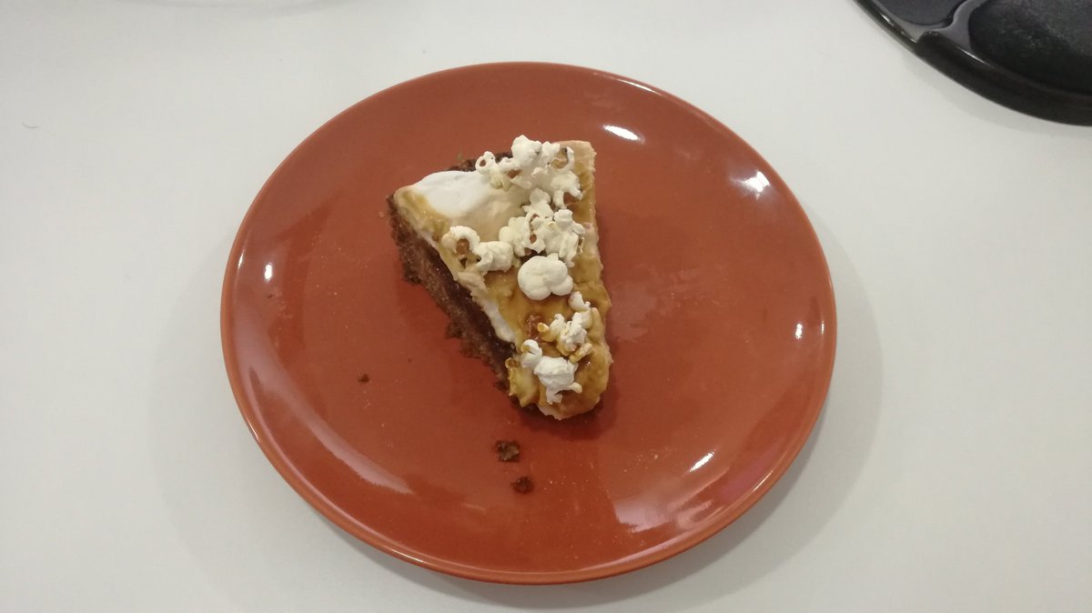 sunpietro's tweet photo. #insideez @ezsystems celebrating Master's degree exam passed by one the colleagues with vegan cake (with popcorn topping on it) #food #vegan #FridayFeeling https://t.co/45ZjAcyBr4