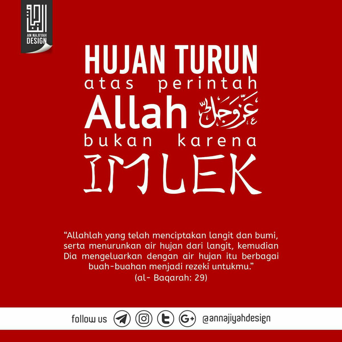 HUJAN TURUN ATAS PERINTAH ALLAH BUKAN KARENA IMLEK
#hujan #takdir #imlek #haram #kuffar #harirayakafir #jagaaqidah #posterdakwah #posterislam
Follow <a href="/anNajiyahDesign/">annajiyahdesign</a>