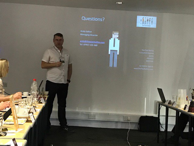 BNI_Mere's tweet image. 10 mins was by Andy Gahan from the Pixel Bullies.
They build and maintain websites, but can also make videogames/apps.
New techniques available for websites, such as Cimemagraphs and animated elements.