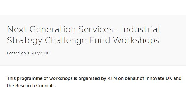 Join the proposed £20m #ISCF Next Generation Services programme workshops and meet industry-leading businesses &amp; academia. 5-21 March. Places are limited bit.ly/nextgenservices