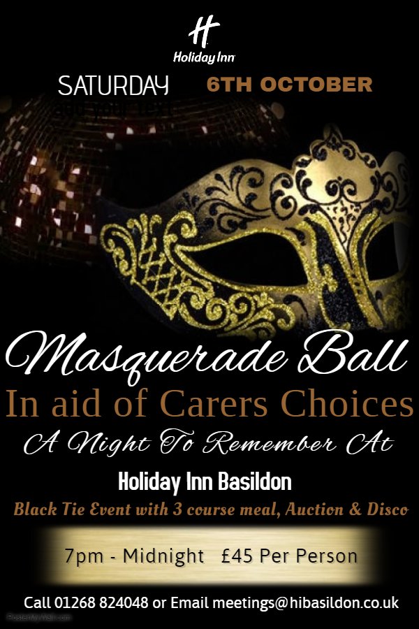 #masquerade #ball #essex #basildon #HolidayInn #charity Call our events team now to book your tickets 01268 824048