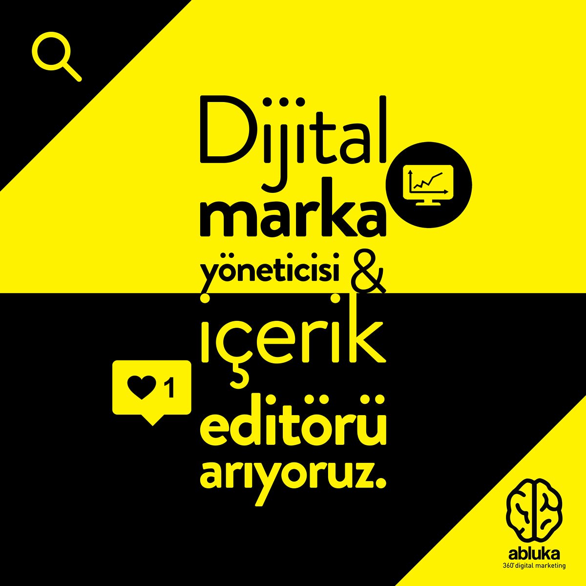 Bir posttan daha fazlasını düşünecek, erişimde sınır tanımayacak, etkileşimde hız kesmeyecek, like peşinde koşmaktan hiç yorulmayacak, stratejik dehasıyla göz dolduracak Dijital Marka Yöneticisi ve İçerik Editörü arıyoruz. Başvuruları buradan alalım: info@ablukadijital.com