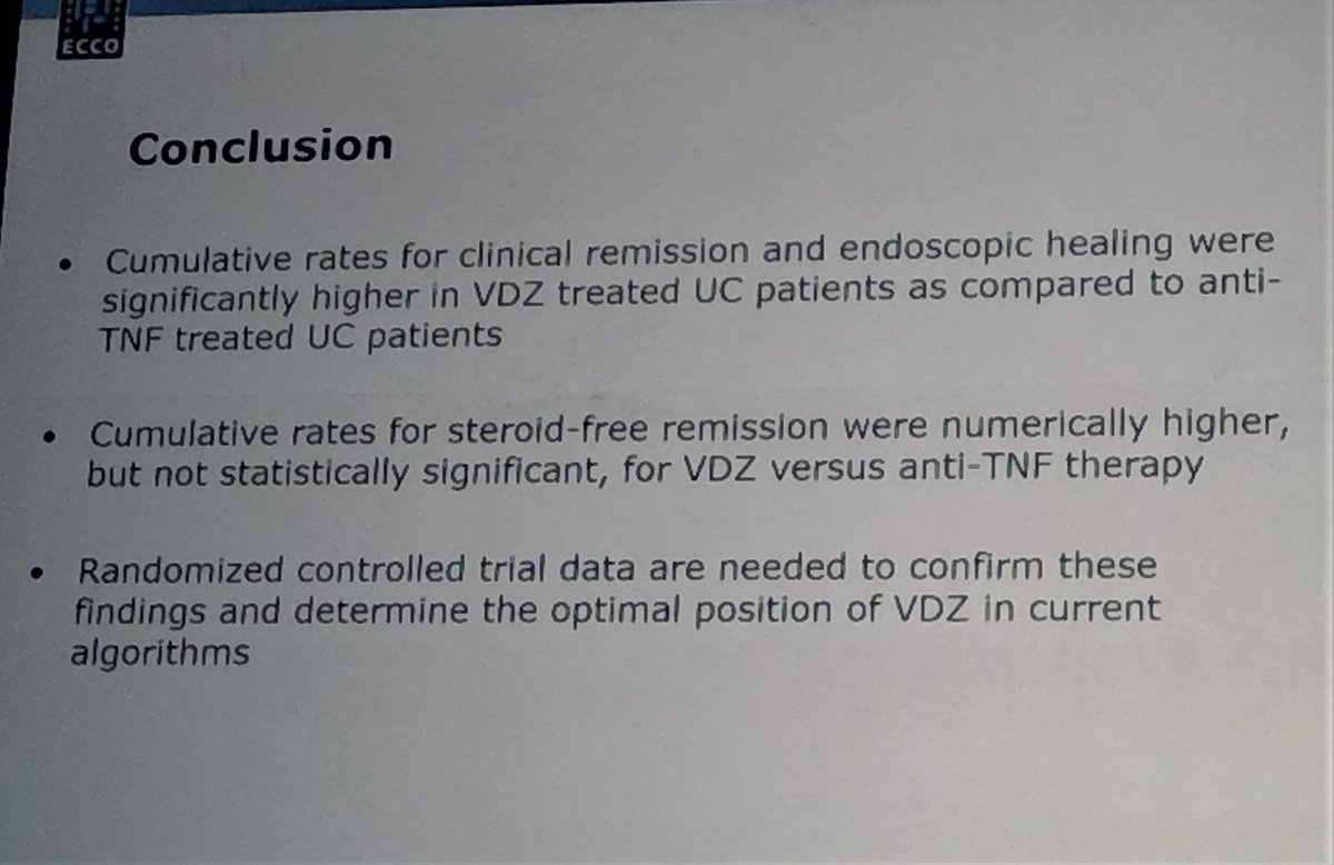 NeeraGuptaMD's tweet image. Dr. Dulai: #ComparativeEffectiveness of #vedolizumab and #AntiTNF therapy in #UlcerativeColitis: A multicentre consortium #PropensityScore–matched analysis #ECCO2018 #ECCO18 #IBD