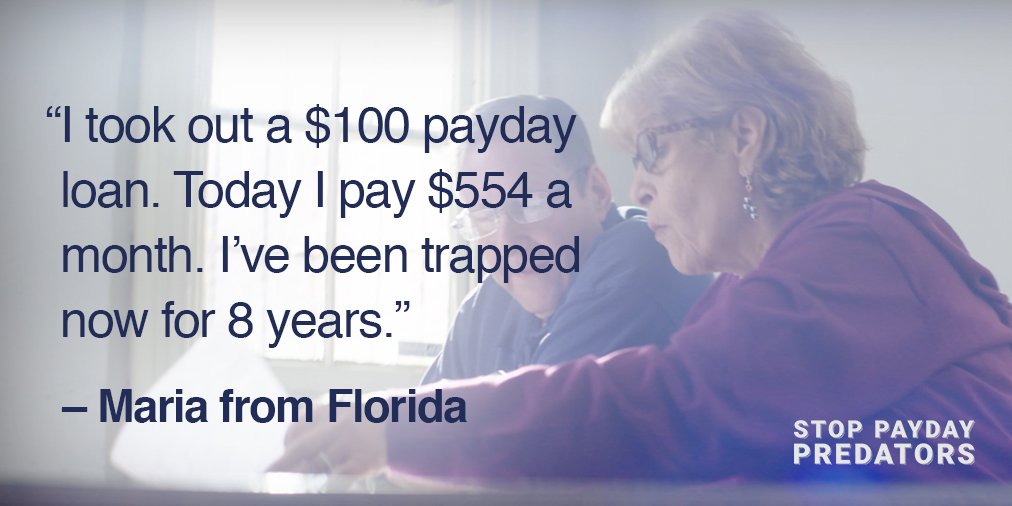 stoppaydaypreds's tweet photo. Maria has been trapped for 8 years paying off a $100 payday loan. It shouldn’t be this way.

It’s time to #StopTheDebtTrap: https://t.co/fsmBQVrXIR https://t.co/jks4lRx1MH