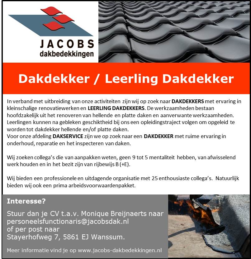 Wij zoeken collega's. Iets voor jou? Bel of mail ons !