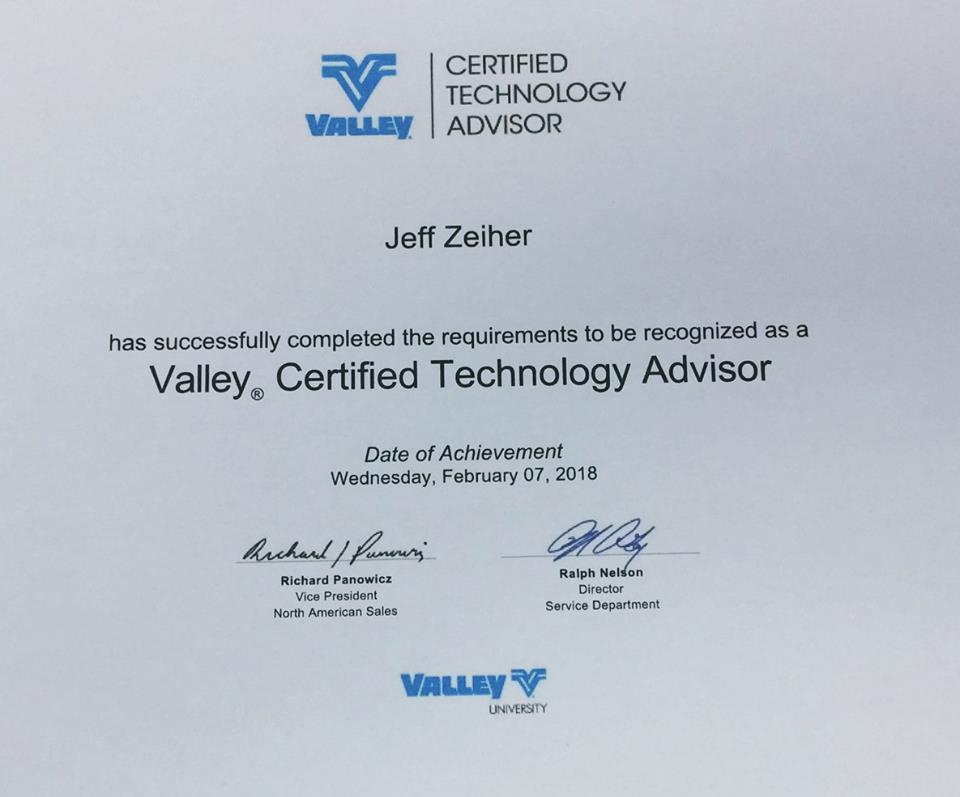 WCIrrigation's tweet photo. Congrats to Jeff Zeiher (Sales) for becoming a Valley Certified Technology Advisor! https://t.co/FRQ143TWGk
