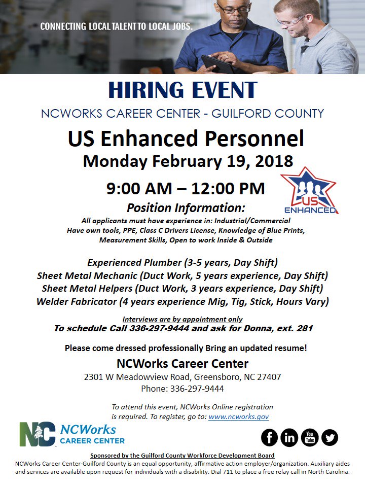 NCWorksGC's tweet photo. Thanks for following! Here's an update!
#Employment #Welder #Plumber #Sheet_Metal #NCWorksGuilford https://t.co/Pz8DwtvrPE