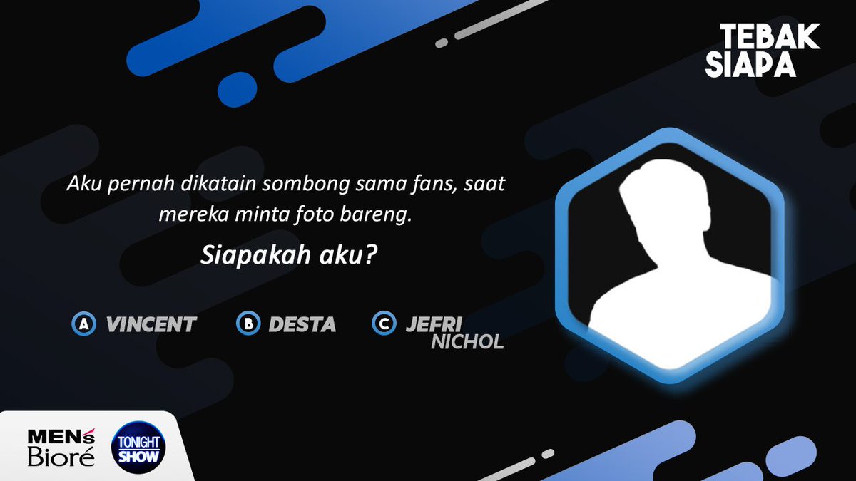 Coba tebak, siapa ya? Langsung saja, tweet jawaban kamu beserta alasannya dilengkapi dengan hashtag #CeritaMinyakGue . Jangan lupa follow dan mention akun @tonightshow_net dan @idmensbiore . Pemenang akan diumumkan hari Jumat ini, buruan!